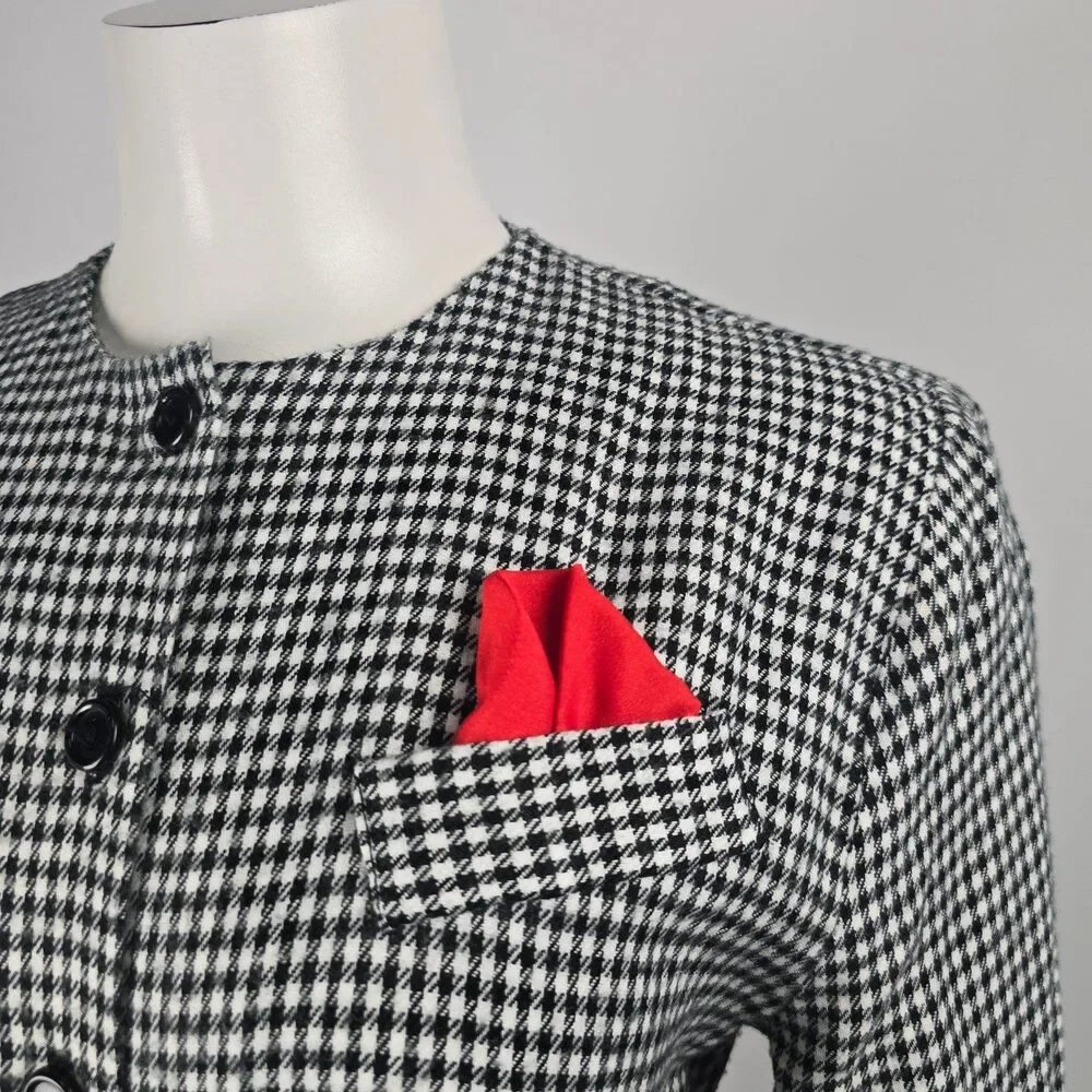 Vintage Algo Ettes Black Hounds Tooth Long Sleeve Button Up Midi Dress Size S/M - Picture 3 of 12